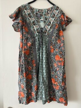 Anthropologie Mixed Print Floral Boho Mini Dress Flutter Sleeve